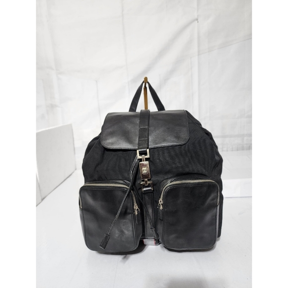 Gucci Vintage Leather-Trimmed Nylon Backpack Black - Picture 1 of 11